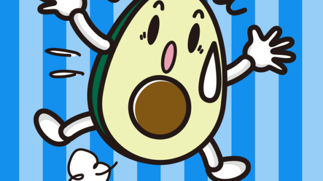 驚くアボカドちゃんのイラスト【色、背景あり】PNG