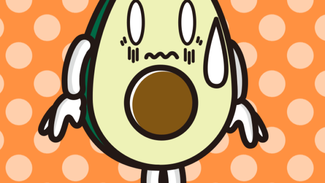 ショックを受けるアボカドちゃんのイラスト【色、背景あり】PNG