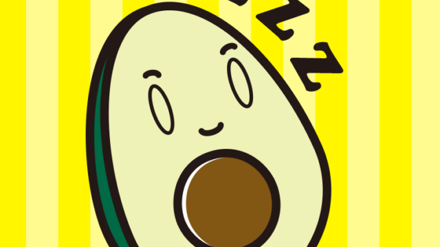 眠るアボカドちゃんのイラスト【色、背景あり】PNG