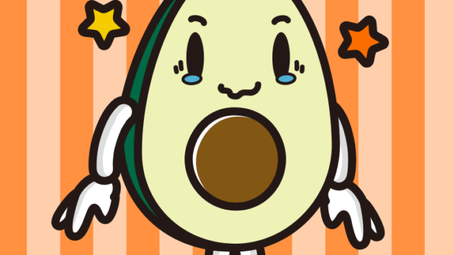 ジーンとするアボカドちゃんのイラスト【色、背景あり】PNG