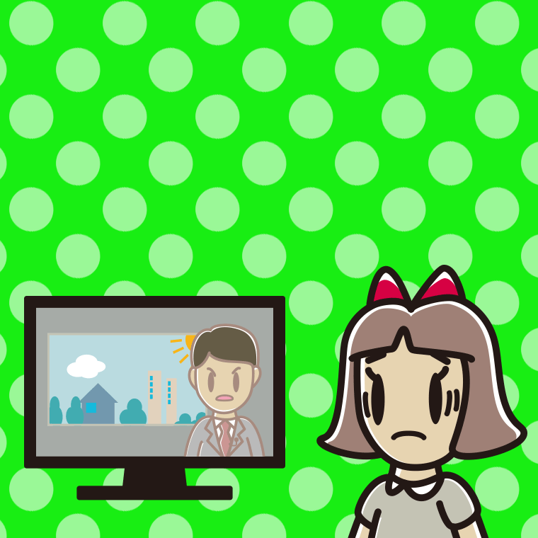テレビを見て困る小学生女子のイラスト【色、背景あり】PNG