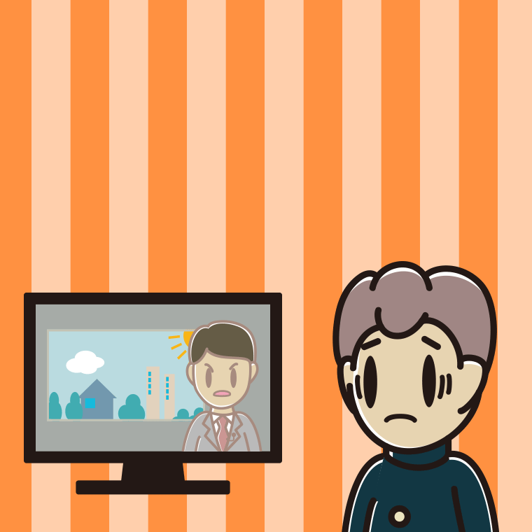 テレビを見て困る男子中学生のイラスト【色、背景あり】PNG