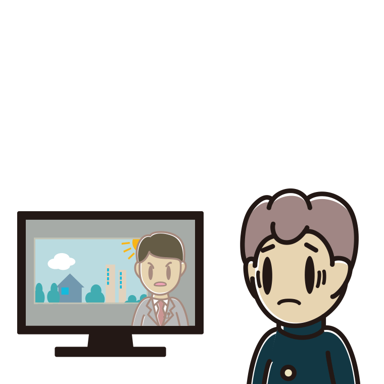 テレビを見て困る男子中学生のイラスト【色あり、背景なし】透過PNG
