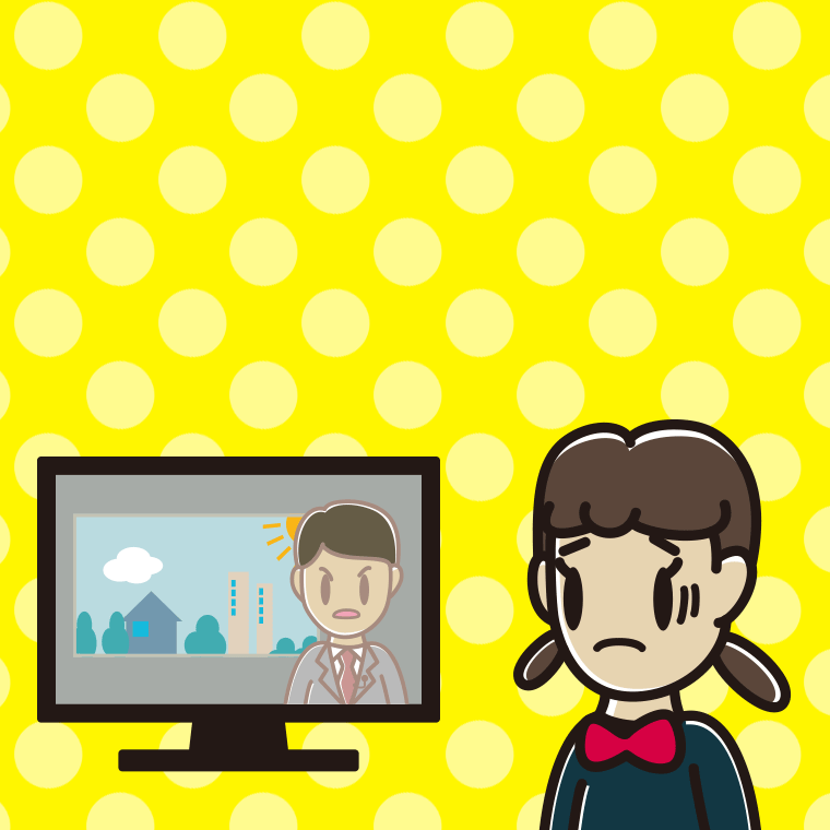 テレビを見て困る女子中学生のイラスト【色、背景あり】PNG