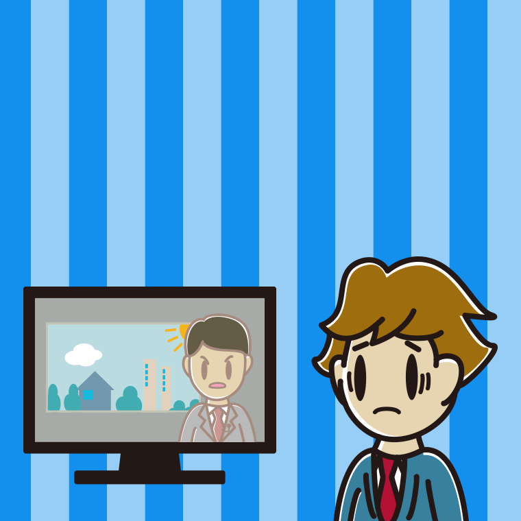 テレビを見て困る男子高校生のイラスト【色、背景あり】PNG