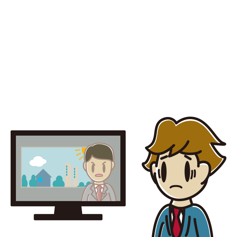 テレビを見て困る男子高校生のイラスト【色あり、背景なし】透過PNG