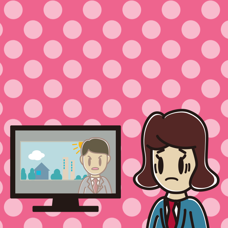 テレビを見て困る女子高校生のイラスト【色、背景あり】PNG