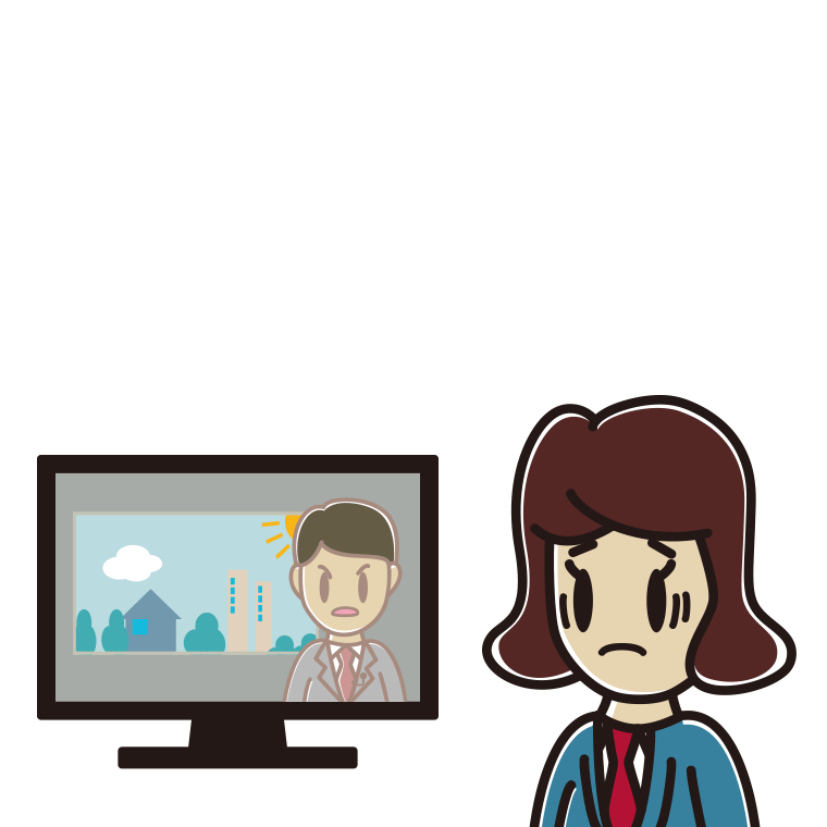 テレビを見て困る女子高校生のイラスト【色あり、背景なし】透過PNG