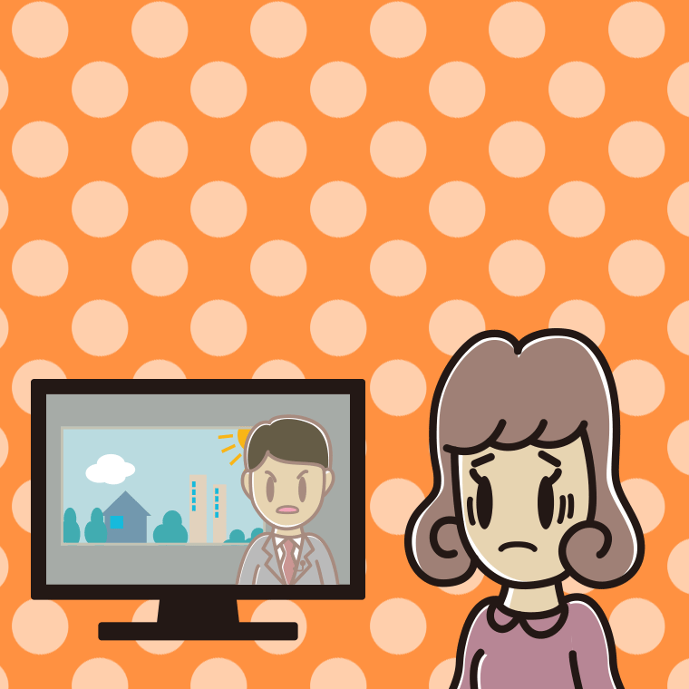 テレビを見て困る女子大学生のイラスト【色、背景あり】PNG