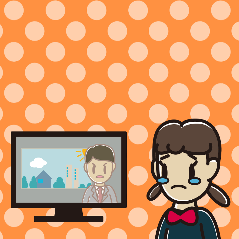 テレビを見て泣く女子中学生のイラスト【色、背景あり】PNG