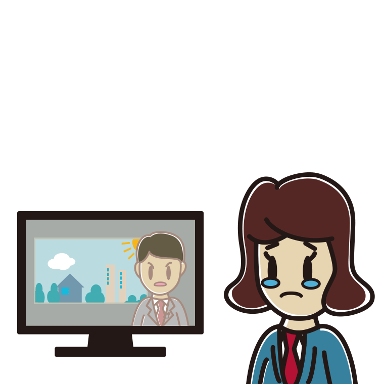 テレビを見て泣く女子高校生のイラスト【色あり、背景なし】透過PNG