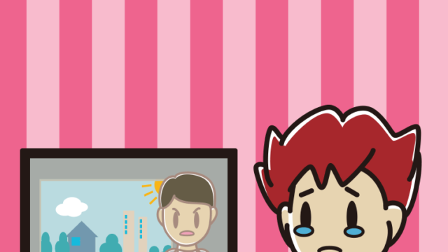 テレビを見て泣く男子大学生のイラスト【色、背景あり】PNG