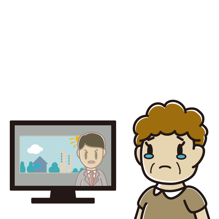 テレビを見て泣くおばさんのイラスト【色あり、背景なし】透過PNG