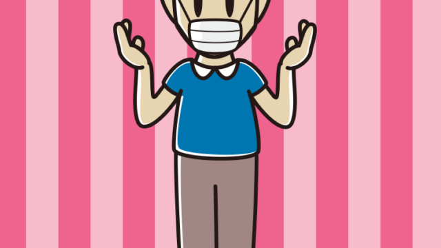 マスクをして話す男性のイラスト【色、背景あり】PNG