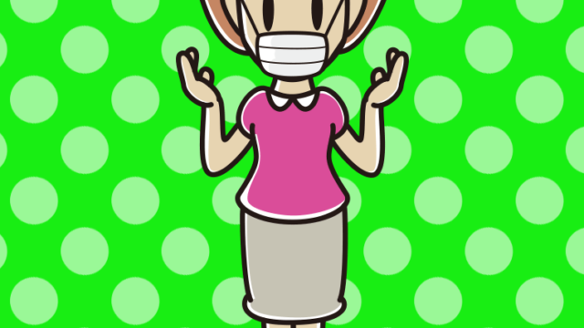 マスクをして話す女性のイラスト【色、背景あり】PNG