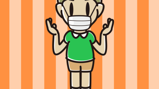 マスクをして話す小学生男子のイラスト【色、背景あり】PNG