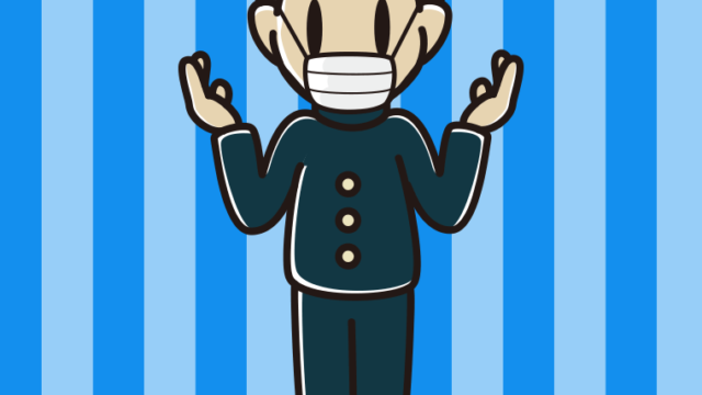 マスクをして話す男子中学生のイラスト【色、背景あり】PNG