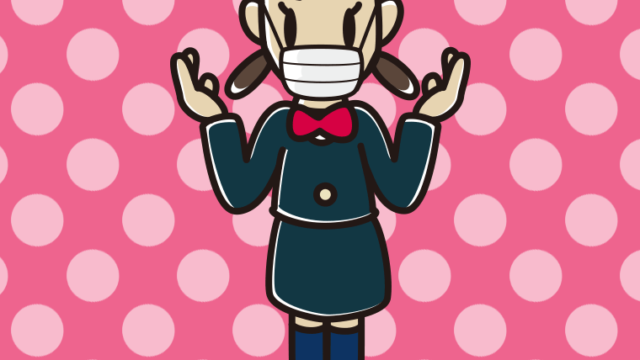 マスクをして話す女子中学生のイラスト【色、背景あり】PNG