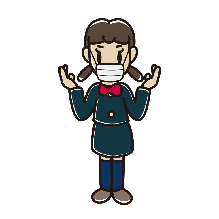 マスクをして話す女子中学生のイラスト【色あり、背景なし】透過PNG