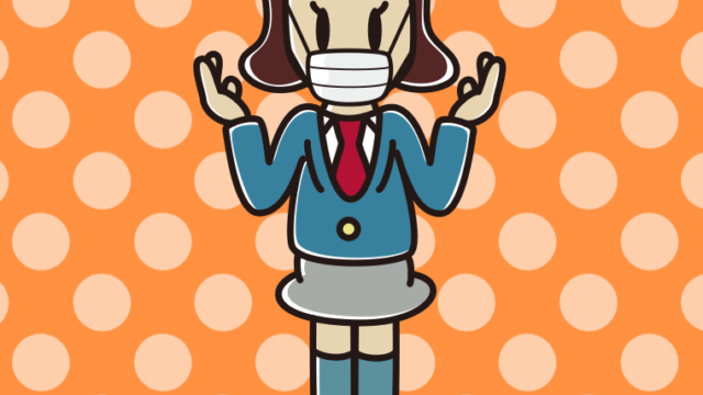 マスクをして話す女子高校生のイラスト【色、背景あり】PNG