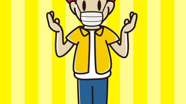 マスクをして話す男子大学生のイラスト【色、背景あり】PNG