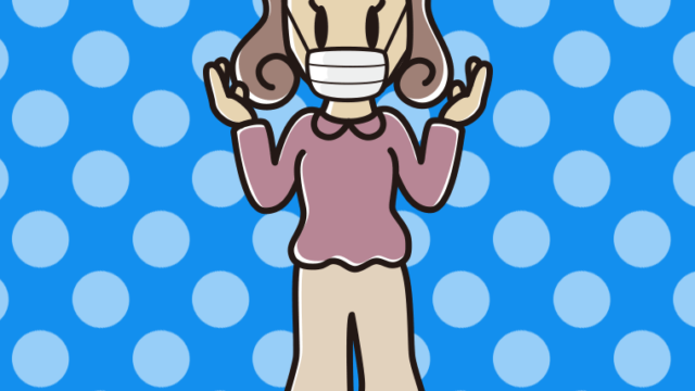 マスクをして話す女子大学生のイラスト【色、背景あり】PNG