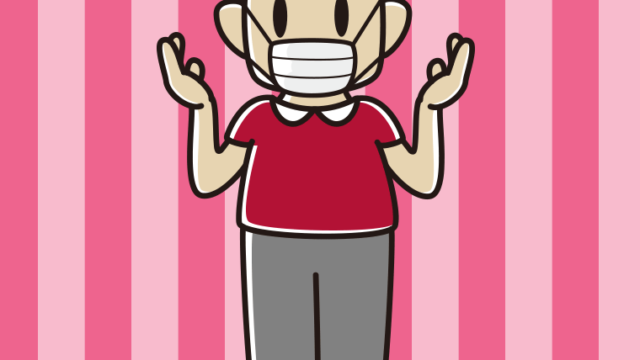 マスクをして話すおじさんのイラスト【色、背景あり】PNG