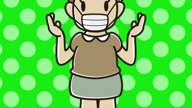 マスクをして話すおばさんのイラスト【色、背景あり】PNG