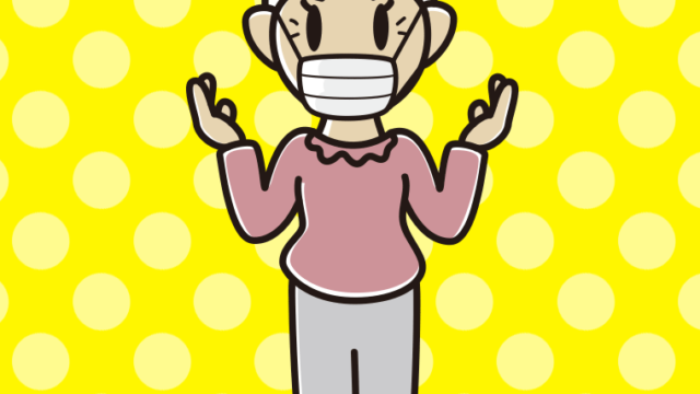 マスクをして話すおばあさんのイラスト【色、背景あり】PNG