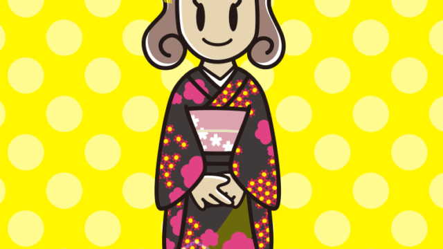 晴れ着姿の女子大学生のイラスト【色、背景あり】PNG