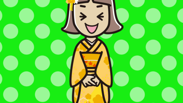 笑う晴れ着姿の小学生女子のイラスト【色、背景あり】PNG