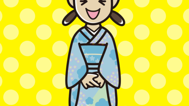 笑う晴れ着姿の女子中学生のイラスト【色、背景あり】PNG