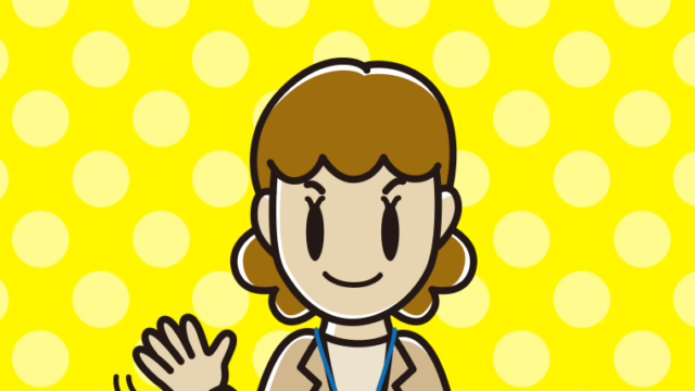 手を振る女性役所職員のイラスト【色、背景あり】PNG