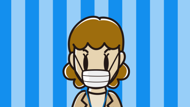 マスクをする女性役所職員のイラスト【色、背景あり】PNG