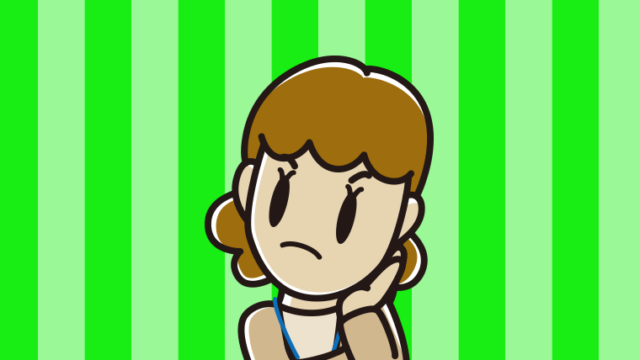 考える女性役所職員のイラスト【色、背景あり】PNG