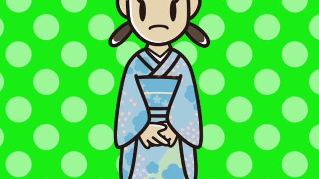 困る晴れ着姿の女子中学生のイラスト【色、背景あり】PNG