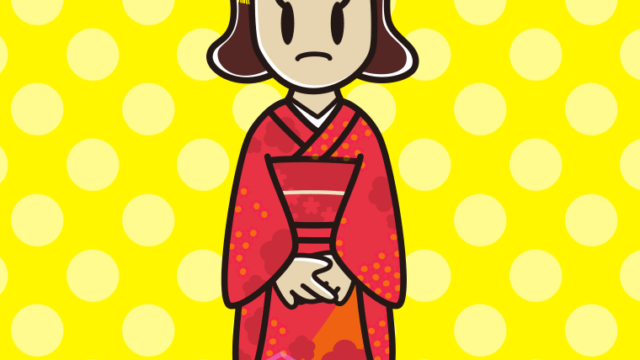 困る晴れ着姿の女子高校生のイラスト【色、背景あり】PNG