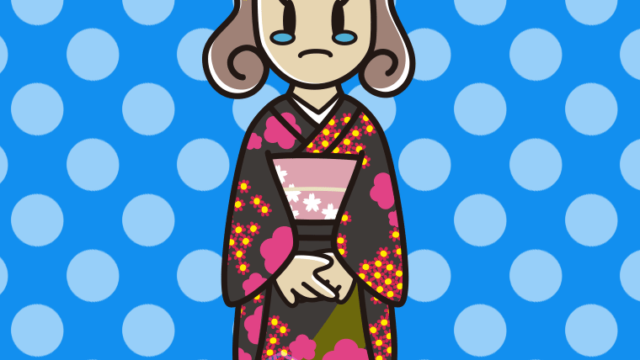 泣く晴れ着姿の女子大学生のイラスト【色、背景あり】PNG