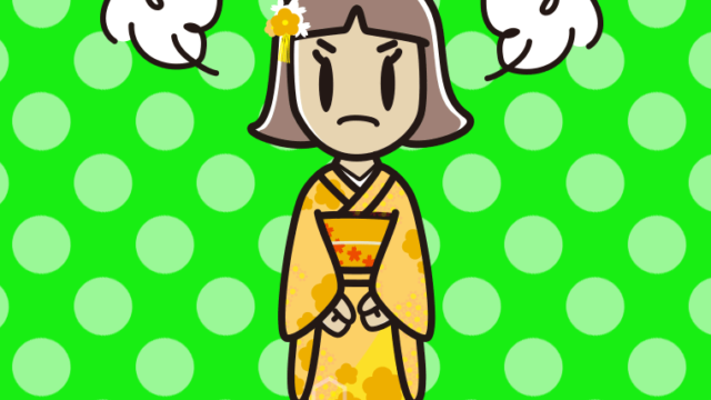 怒る晴れ着姿の小学生女子のイラスト【色、背景あり】PNG