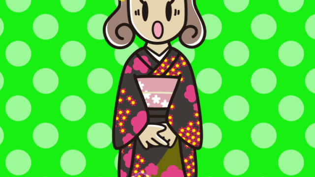 驚く晴れ着姿の女子大学生のイラスト【色、背景あり】PNG