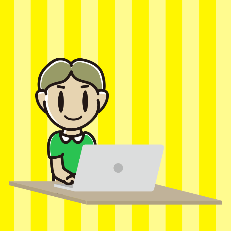 パソコンを使う小学生男子のイラスト【色、背景あり】PNG