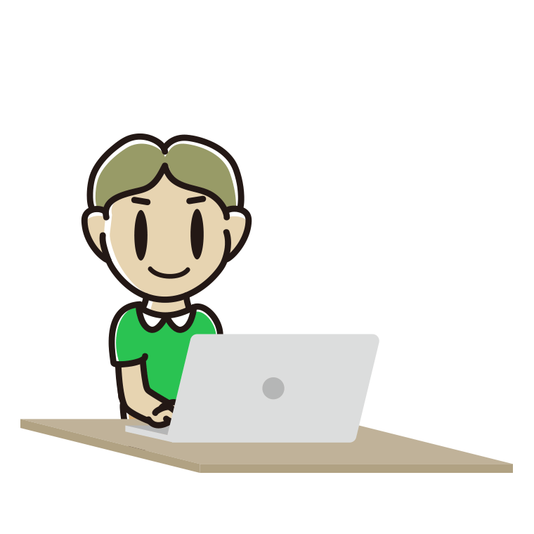 パソコンを使う小学生男子のイラスト【色あり、背景なし】透過PNG
