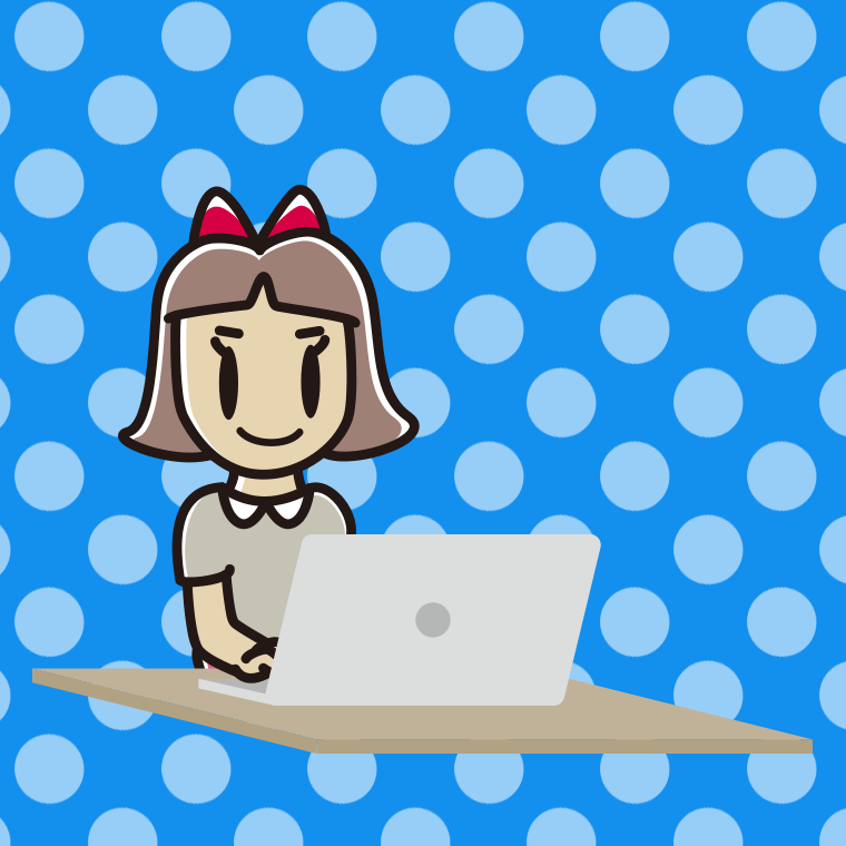パソコンを使う小学生女子のイラスト【色、背景あり】PNG