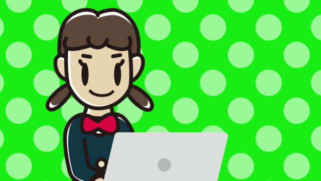 パソコンを使う女子中学生のイラスト【色、背景あり】PNG