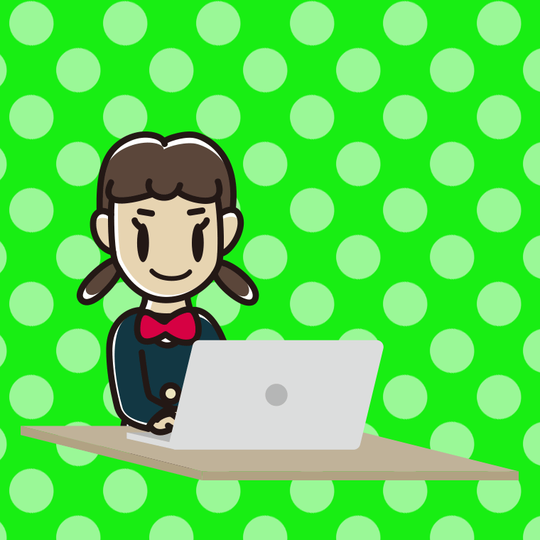 パソコンを使う女子中学生のイラスト【色、背景あり】PNG