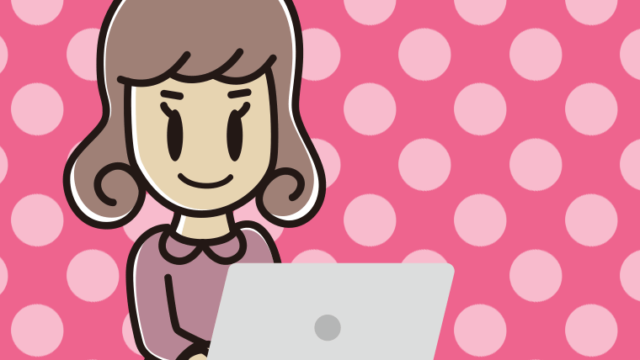 パソコンを使う女子大学生のイラスト【色、背景あり】PNG