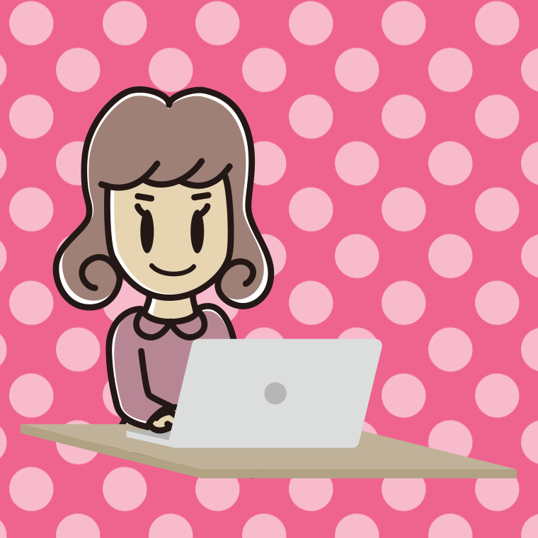 パソコンを使う女子大学生のイラスト【色、背景あり】PNG