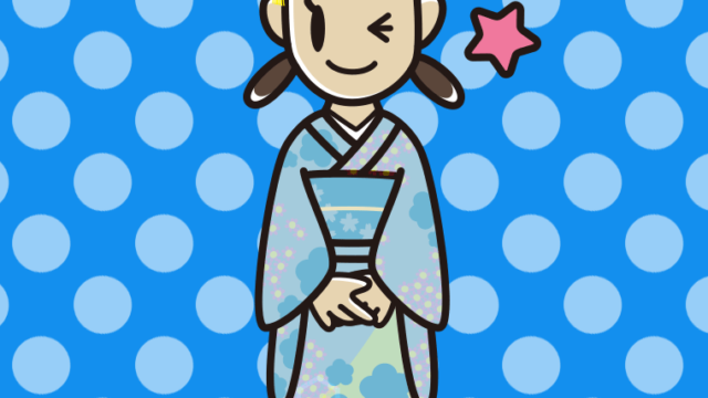 ウインクする晴れ着姿の女子中学生のイラスト【色、背景あり】PNG