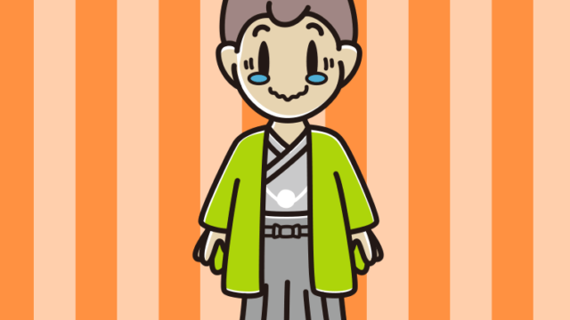 ジーンとする晴れ着姿の男子中学生のイラスト【色、背景あり】PNG