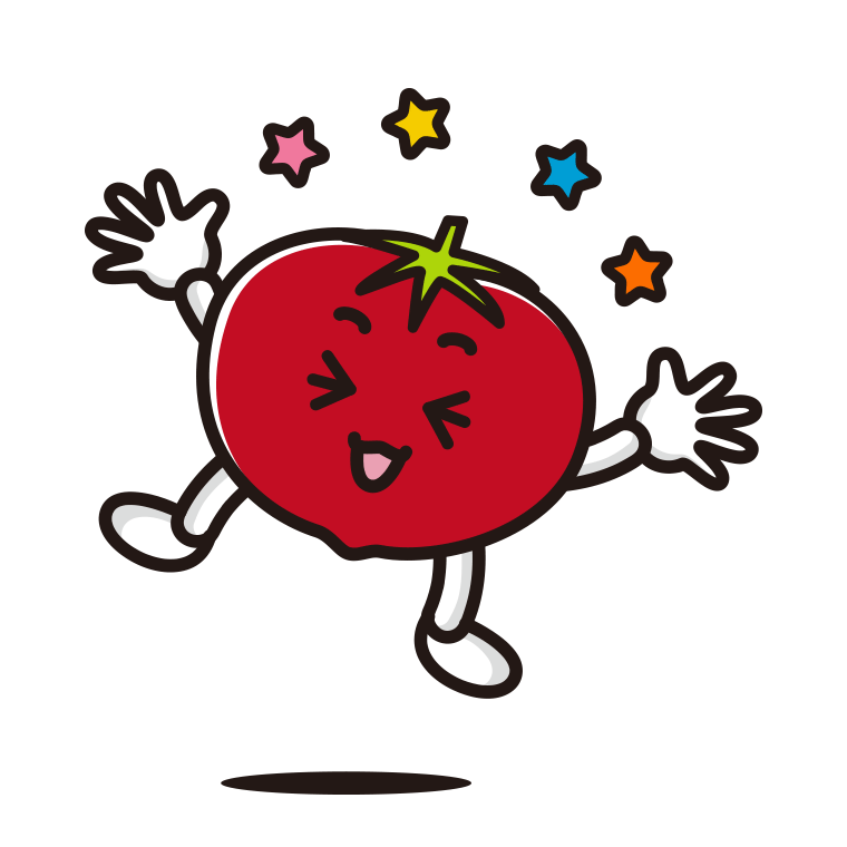 喜ぶトマトちゃんのイラスト【色あり、背景なし】透過PNG